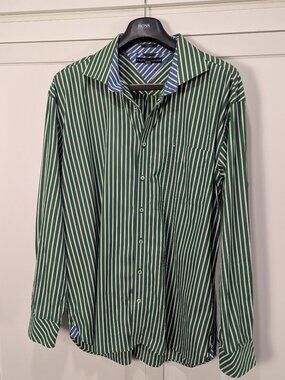 Tommy Hilfiger Trim Fit Button Down Shirt XXL Green White Stripe Classic Prep